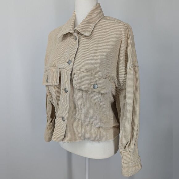 Princess Polly Lost Feelings Tan Raw Hem Cropped Corduroy Jacket Medium Large - Picture 9 of 15